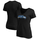 Seattle Seahawks Women's Midnight Mascot Logo V-Neck T-Shirt - Black - NFL