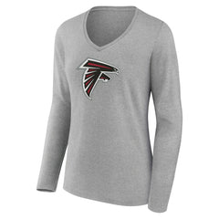 Atlanta Falcons Women's Primary Team Logo Long Sleeve V-Neck T-Shirt - Heather Gray - NFL