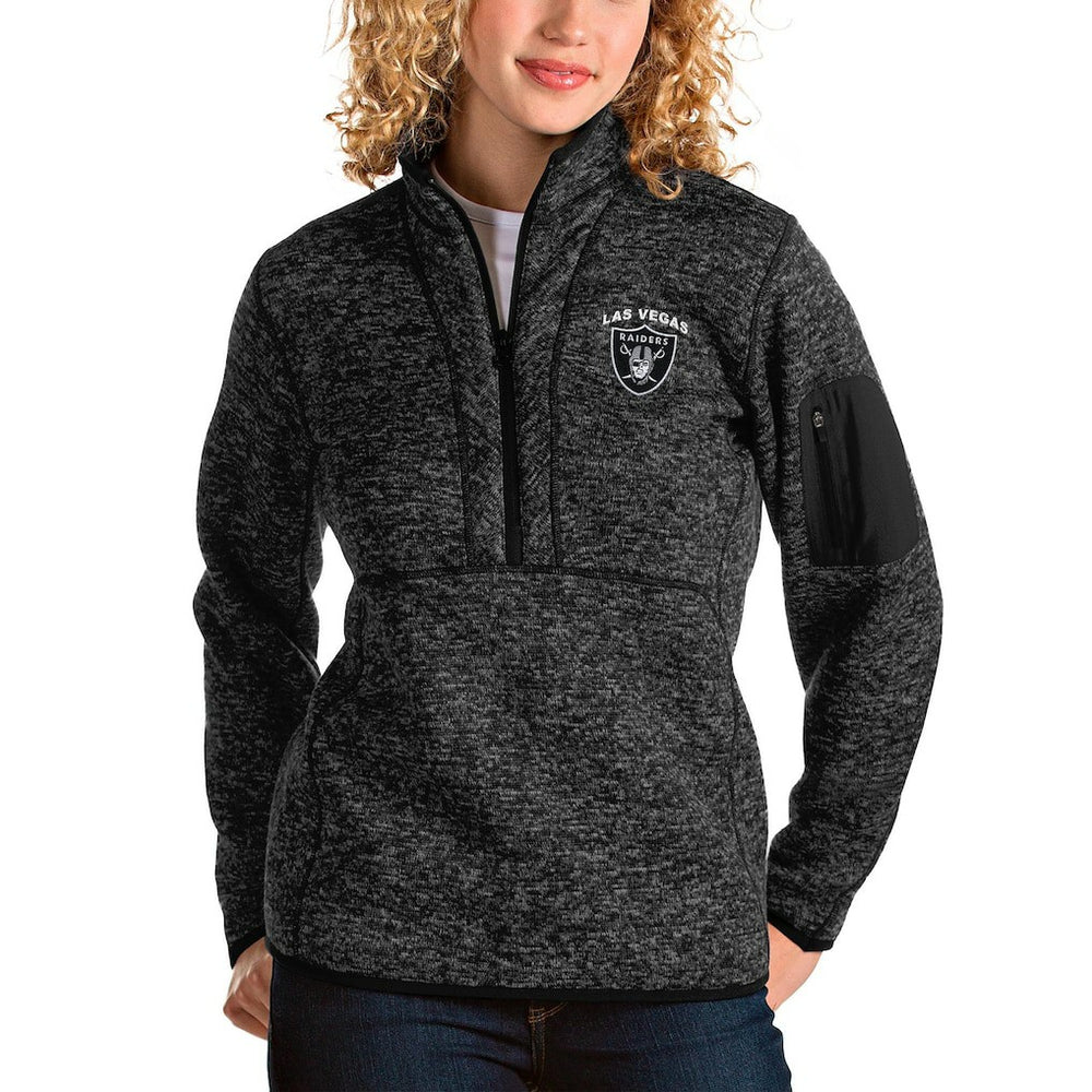 Las Vegas Raiders Antigua Women's Fortune Half-Zip Pullover Jacket - Heather Black - NFL