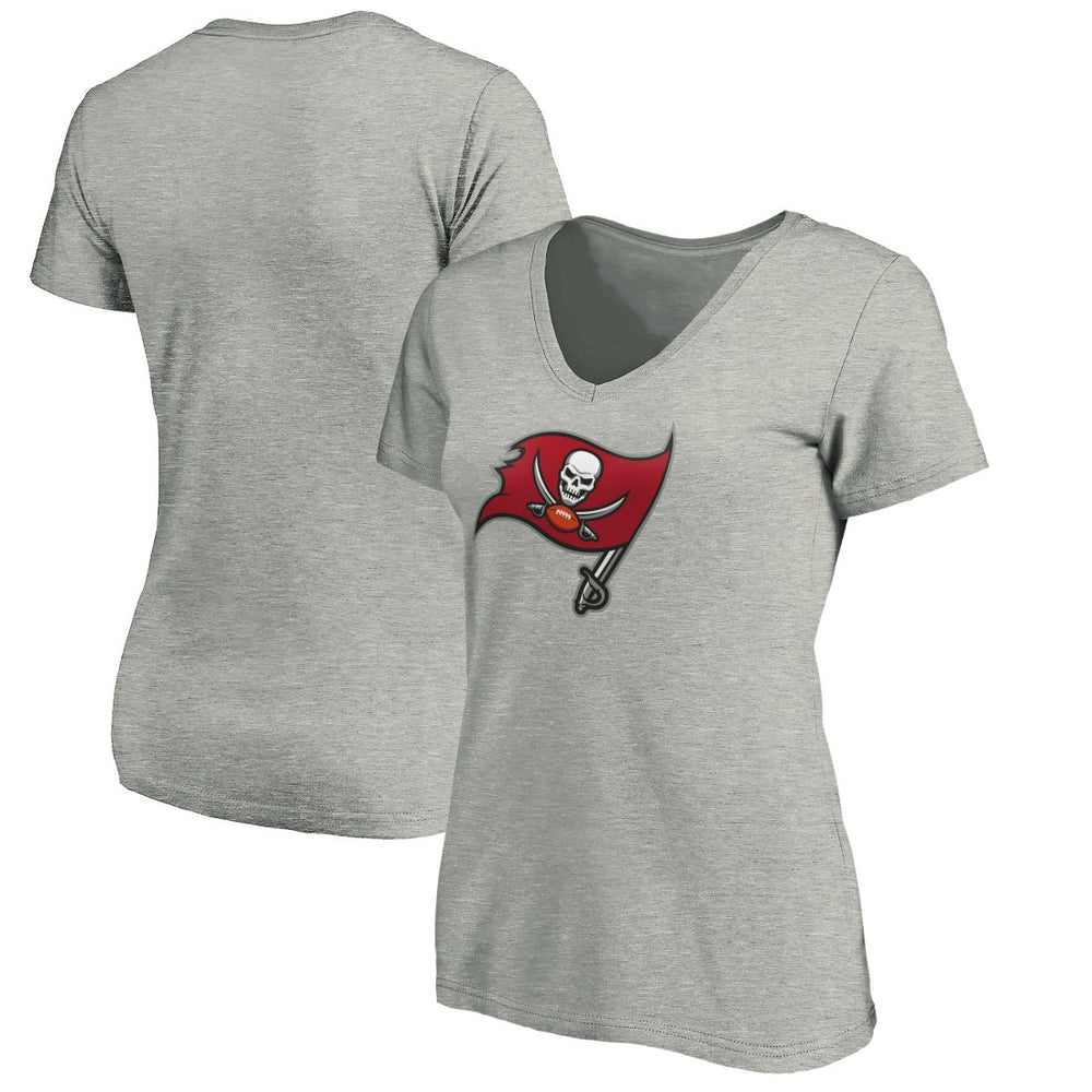 Tampa Bay Buccaneers Women's Primary Logo V-Neck T-Shirt - Heather Gray - NFL