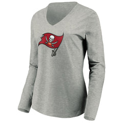 Tampa Bay Buccaneers Women's Primary Logo Long Sleeve V-Neck T-Shirt - Heather Gray - NFL