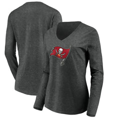 Tampa Bay Buccaneers Women's Primary Logo Long Sleeve V-Neck T-Shirt - Heather Gray - NFL