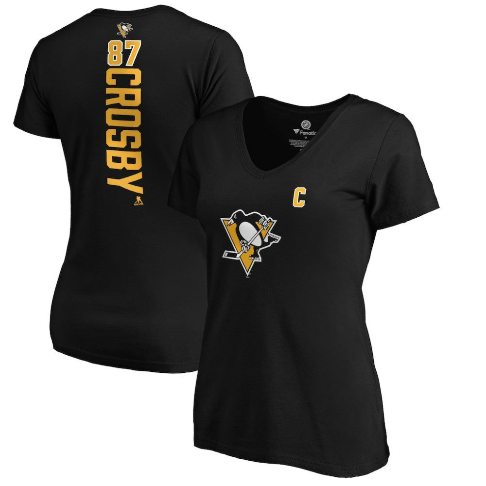 Sidney Crosby Pittsburgh Penguins Women's Playmaker V-Neck T-Shirt - Black | NHL Clearance