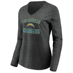 Los Angeles Chargers Women's Victory Arch Long Sleeve V-Neck T-Shirt - Heather Gray - NFL