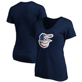 Baltimore Orioles Logo Women's Banner Wave V-Neck T-Shirt Discount