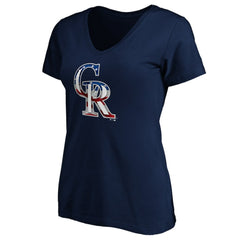 Colorado Rockies Logo Women's Banner Wave V-Neck T-Shirt Discount