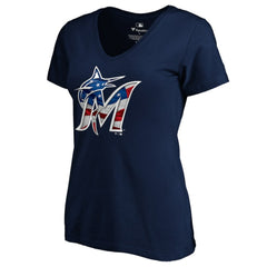 Miami Marlins Logo Women's Banner Wave V-Neck T-Shirt Online