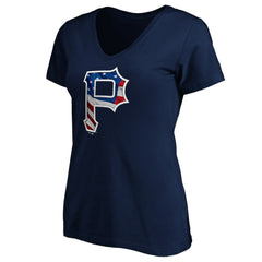 Pittsburgh Pirates Logo Women's Banner Wave V-Neck T-Shirt Discount