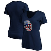 San Diego Padres Logo Women's Banner Wave V-Neck T-Shirt for sale