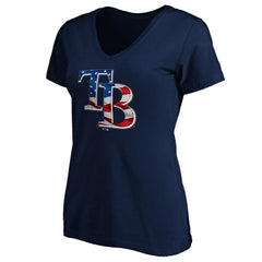 Tampa Bay Rays Logo Women's Banner Wave V-Neck T-Shirt Sale
