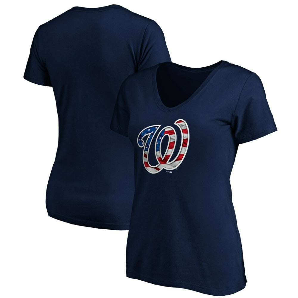 Washington Nationals Logo Women's Banner Wave V-Neck T-Shirt Sale