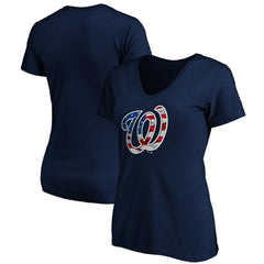 Washington Nationals Logo Women's Banner Wave V-Neck T-Shirt Sale