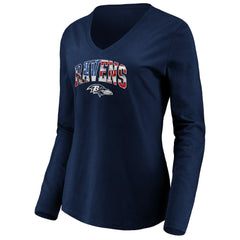 Baltimore Ravens Women's Banner Wave V-Neck Long Sleeve T-Shirt - Navy - NFL