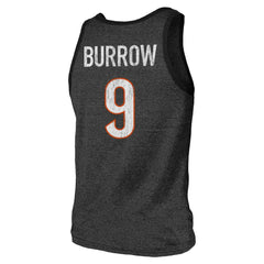 Joe Burrow Cincinnati Bengals Majestic Threads Name & Number Tri-Blend Tank Top - Black - NFL