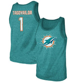 Tua Tagovailoa Miami Dolphins Majestic Threads Name & Number Tri-Blend Tank Top - Aqua - NFL