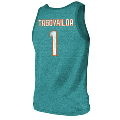 Tua Tagovailoa Miami Dolphins Majestic Threads Name & Number Tri-Blend Tank Top - Aqua - NFL