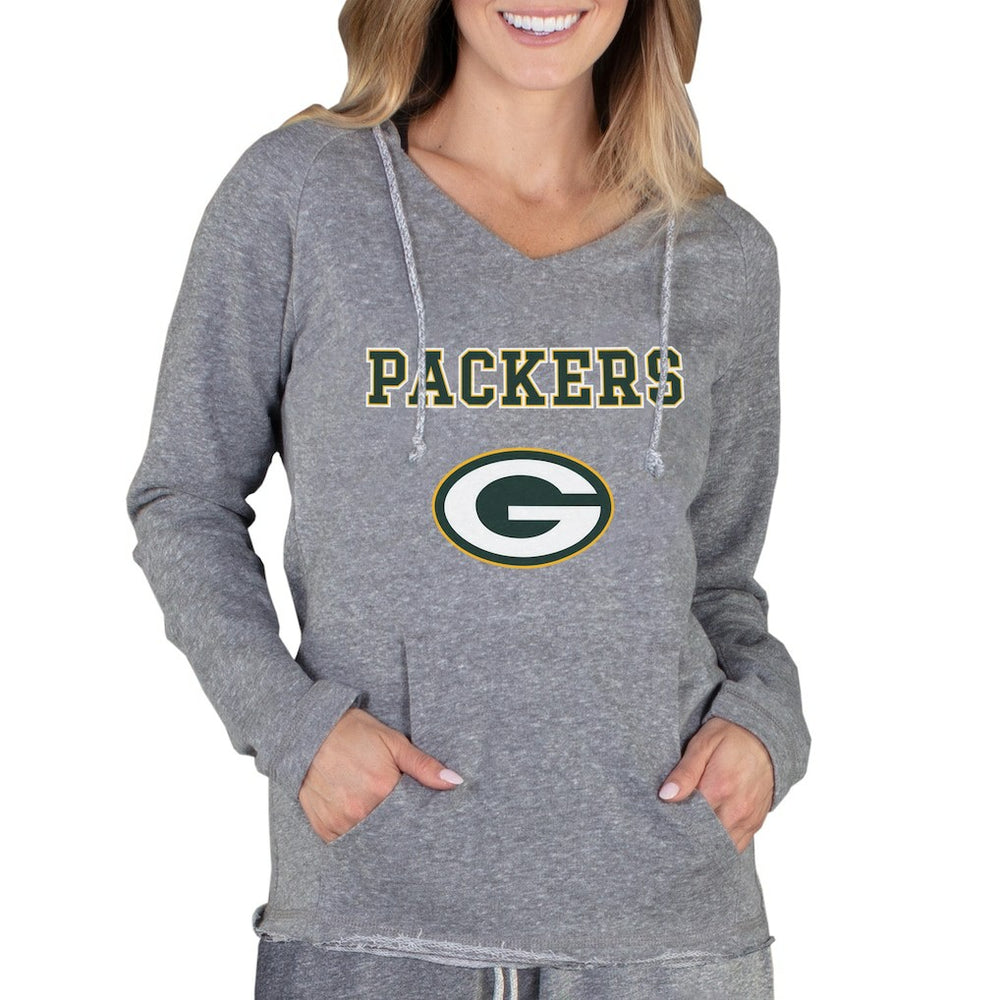 Green Bay Packers Concepts Sport Women's Mainstream Tri-Blend Raglan Hoodie V-Neck Top - Gray - NFL