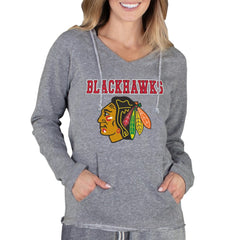 Chicago Blackhawks Concepts Sport Women's Mainstream Terry Tri-Blend Long Sleeve Hooded Top - Gray | NHL Lifestyle