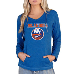 New York Islanders Concepts Sport Women's Mainstream Terry Tri-Blend Long Sleeve Hooded Top - Royal | NHL Lifestyle