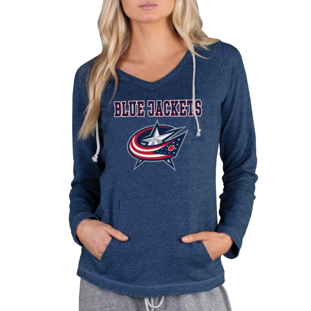 Columbus Blue Jackets Concepts Sport Women's Mainstream Terry Tri-Blend Long Sleeve Hooded Top - Navy | NHL on sale