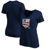 Los Angeles Kings Women's Banner Wave Logo V-Neck T-Shirt T-Shirt - Navy | NHL Lifestyle