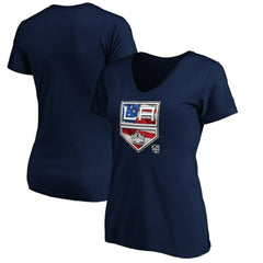 Los Angeles Kings Women's Banner Wave Logo V-Neck T-Shirt T-Shirt - Navy | NHL Lifestyle