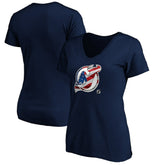 New Jersey Devils Women's Banner Wave Logo V-Neck T-Shirt T-Shirt - Navy | NHL Lifestyle