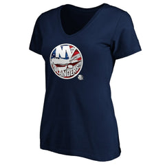 New York Islanders Women's Banner Wave Logo V-Neck T-Shirt T-Shirt - Navy | NHL near me