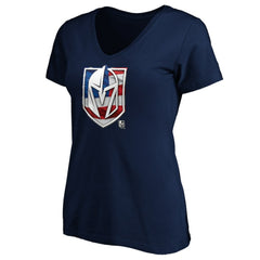 Vegas Golden Knights Women's Banner Wave Logo V-Neck T-Shirt T-Shirt - Navy | NHL Lifestyle