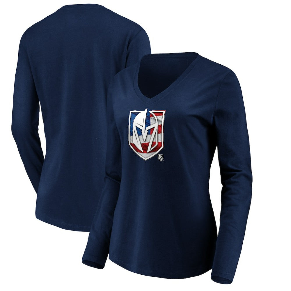 Vegas Golden Knights women's Banner Wave Logo Long Sleeve V-Neck T-Shirt - Navy | NHL discount