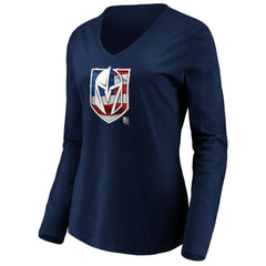 Vegas Golden Knights women's Banner Wave Logo Long Sleeve V-Neck T-Shirt - Navy | NHL discount