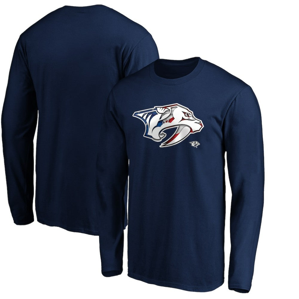 Nashville Predators Banner Wave Logo Long Sleeve T-Shirt - Navy | NHL discount
