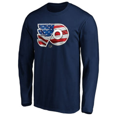 Philadelphia Flyers Banner Wave Logo Long Sleeve T-Shirt - Navy | NHL discount