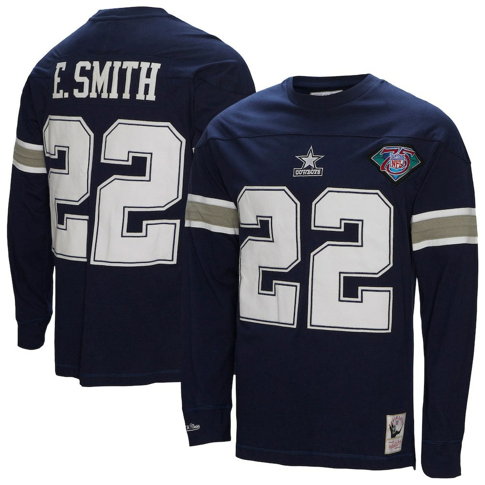 Emmitt Smith Dallas Cowboys Throwback Retired Player Name & Number Long Sleeve Top - Navy - Mitchell & Ness