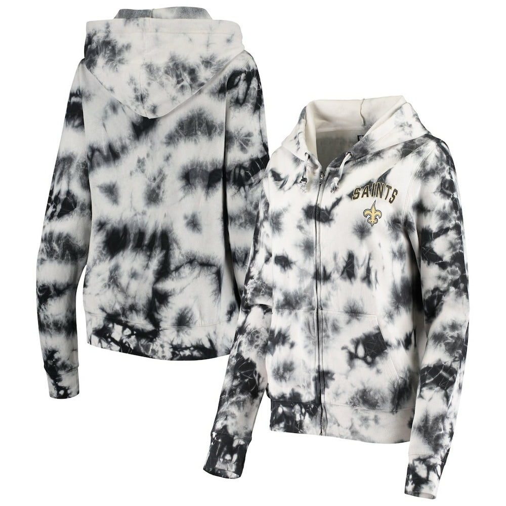 New Orleans Saints New Era Women's Tie Dye Fleece Full-Zip Hoodie - Black - NFL