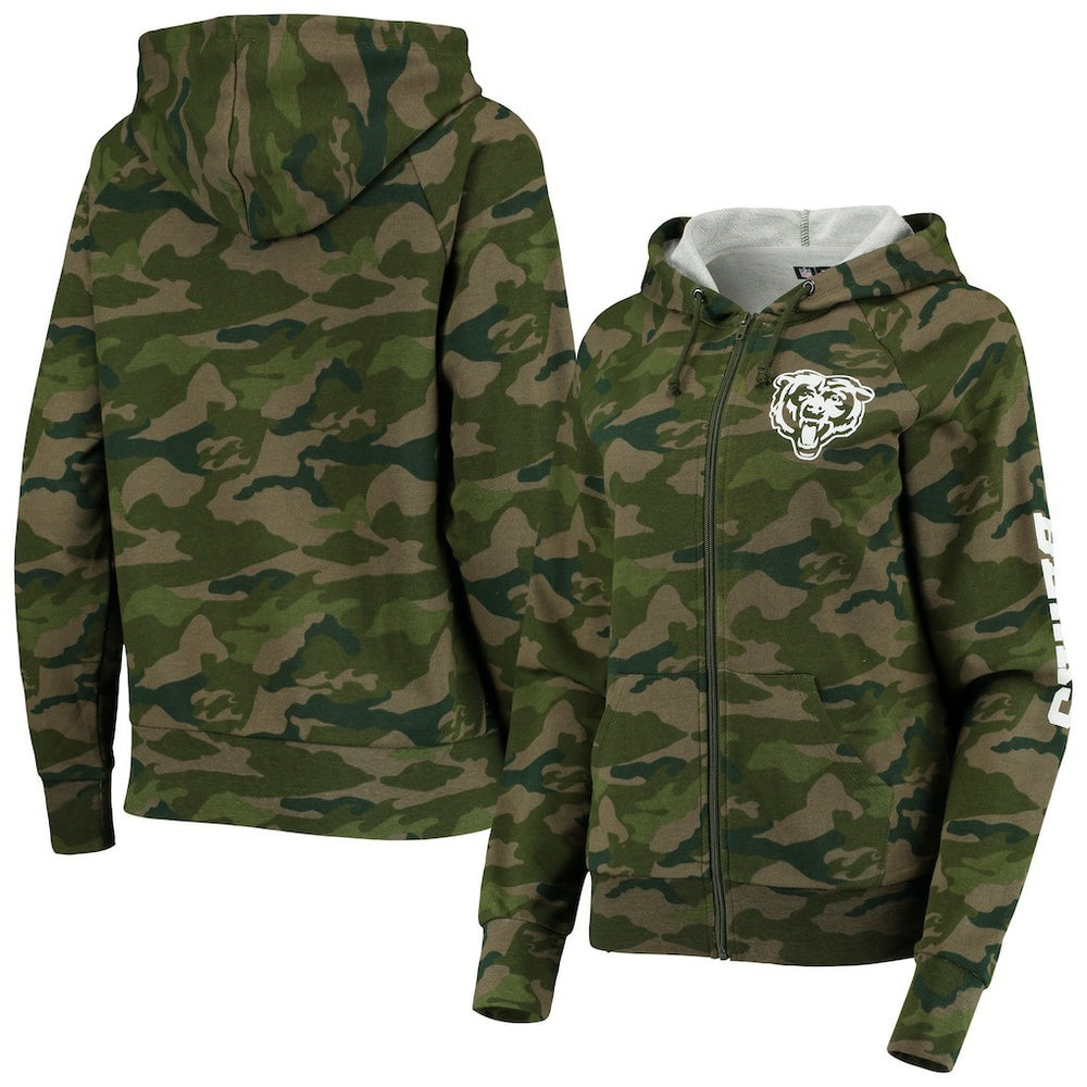 Chicago Bears New Era Women's Raglan Full-Zip Hoodie - Camo - NFL