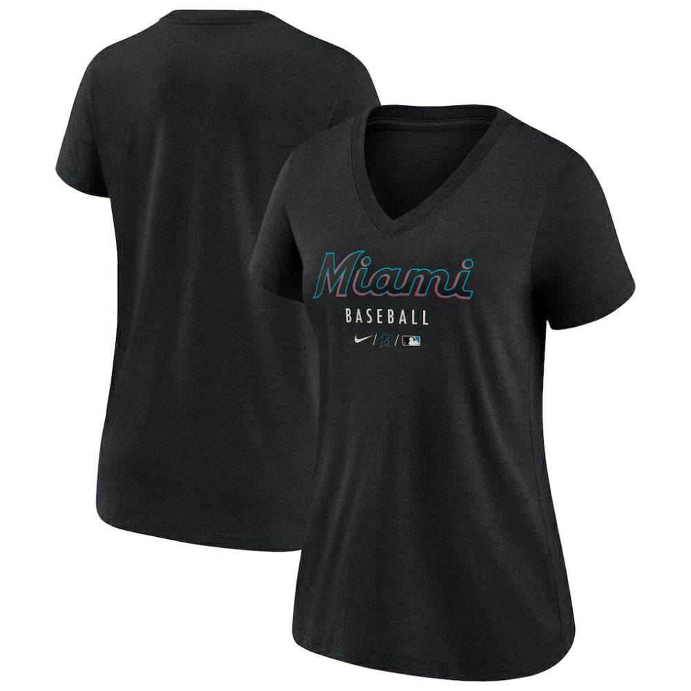 Miami Marlins Nike Women's Authentic Collection Tri-Blend V-Neck T-Shirt for sale