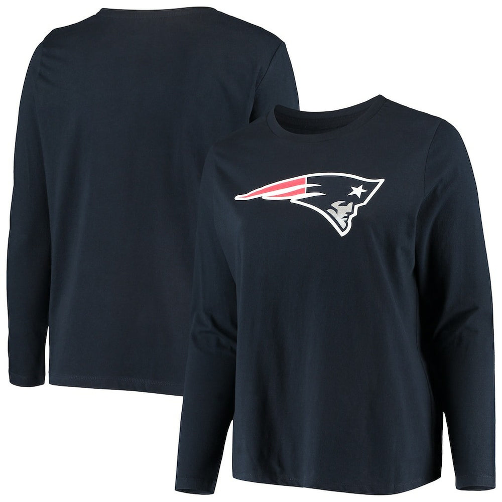 New England Patriots Women's Plus Size Primary Logo Long Sleeve Scoop Neck T-Shirt - Navy - Fanatics