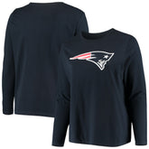 New England Patriots Women's Plus Size Primary Logo Long Sleeve Scoop Neck T-Shirt - Navy - Fanatics