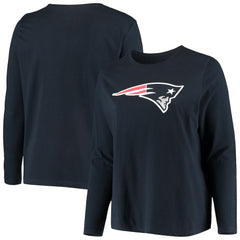 New England Patriots Women's Plus Size Primary Logo Long Sleeve Scoop Neck T-Shirt - Navy - Fanatics