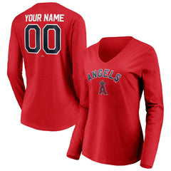 Los Angeles Angels Women's Personalized Winning Streak Name & Number Long Sleeve V-Neck T-Shirt Outlet