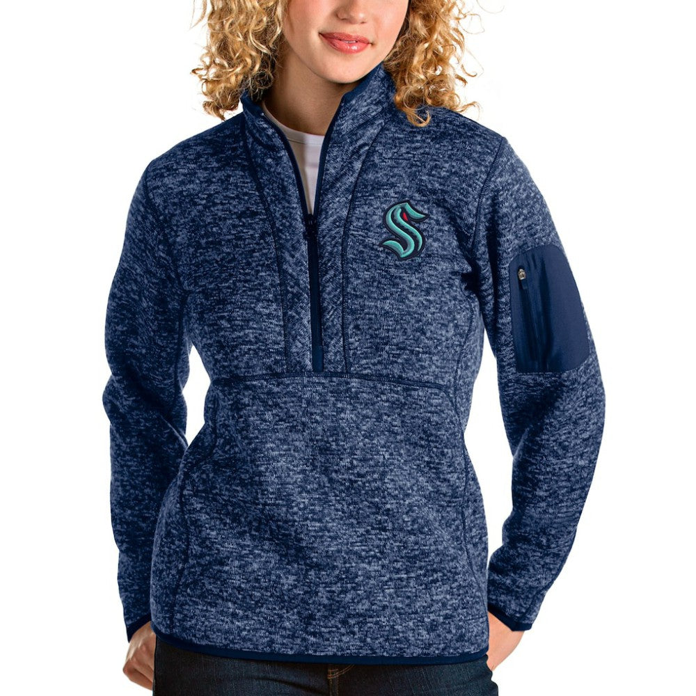 Seattle Kraken Antigua Women's Fortune Half-Zip Sweatshirt - Heather Navy | NHL Clearance