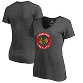 Chicago Blackhawks Women's #WeSkateFor V-Neck T-Shirt - Heather Gray | NHL Lifestyle