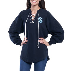 Seattle Kraken Fanatics Women's Lace Up Long Sleeve Spirit Top - Navy | Fanatics on sale