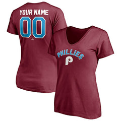 Philadelphia Phillies Women's Cooperstown Winning Streak Alternate Personalized Name & Number V-Neck T-Shirt Outlet