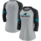 Carolina Panthers Women's Stripe Mesh Nickname Tri-Blend 3/4-Sleeve T-Shirt - Heathered Gray/Black - Nike