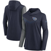 Tennessee Titans Women's Chevron Hoodie Performance Long Sleeve T-Shirt - Navy/Heathered Charcoal - Nike