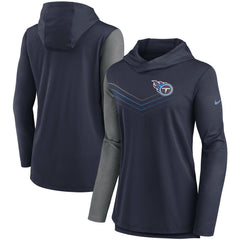 Tennessee Titans Women's Chevron Hoodie Performance Long Sleeve T-Shirt - Navy/Heathered Charcoal - Nike