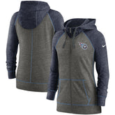 Tennessee Titans Women's Gym Vintage Raglan Full-Zip Hoodie - Heathered Charcoal/Navy - Nike