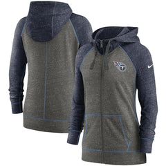 Tennessee Titans Women's Gym Vintage Raglan Full-Zip Hoodie - Heathered Charcoal/Navy - Nike